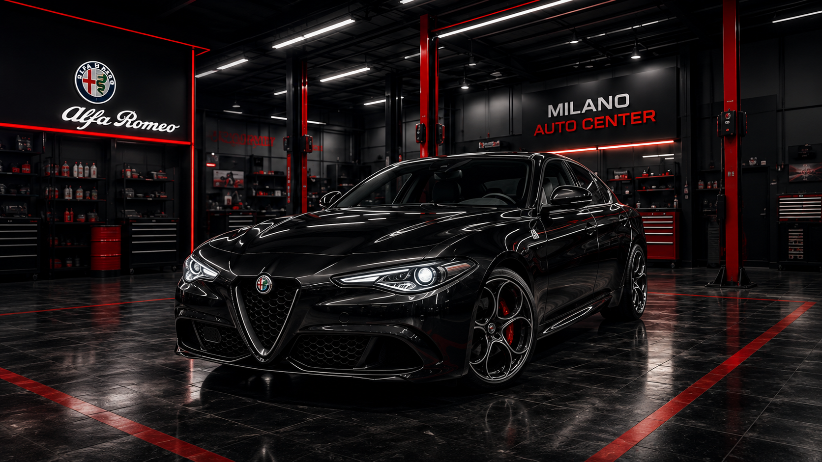 Meccanico al lavoro sul motore nell'officina Milano Auto Center